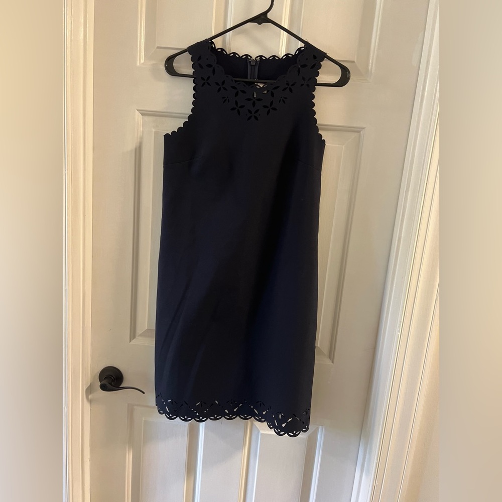 J Crew Navy Work Dress Floral Cutout Detail